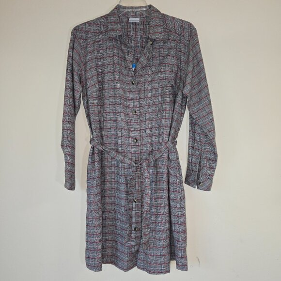 NWT Brown/Rust/White Columbia Holly Hideaway LS Flannel Dress Large - Picture 1 of 16
